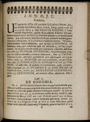 Cap. I. [ - ] Cap. VI. ; De Sodomia; De Stupro Violento; De Raptu; De Incestu; De Fornicatione; De Concubinatu.