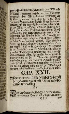 Cap. XXII. Lehret eine teufflische Zauberey durch der Hexen und Zauberer / Wind und Gewitter-Erweckung.