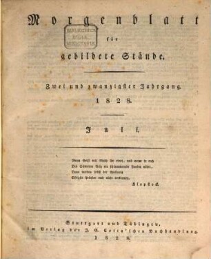 Morgenblatt für gebildete Stände. 22,2. 1828