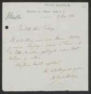 Brief von Karl Müller an Unbekannt