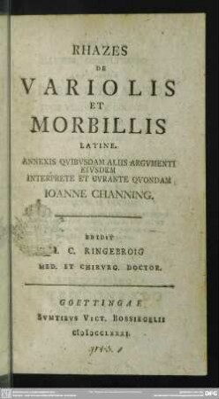 Rhazes De Variolis Et Morbillis Latine
