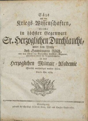 Säze aus den Kriegs-Wissenschaften