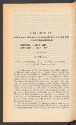 Sección IV - Píllaro en la época heroica de la independencia