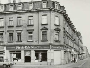 Dresden-Pieschen, Leipziger Straße 80. Wohnhaus (um 1890) mit Fischladen