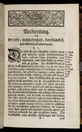 Vorbereitung von der rede, wohlredenheit, beredsamkeit, und Redekunst überhaupt.