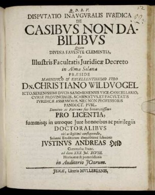 Disputatio Inauguralis Iuridica De Casibus Non Dabilibus