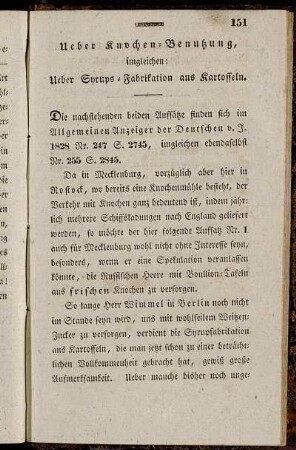 [7.] Ueber Knochen-Benutzung, imgleichen: Ueber Syrups-Fabrikation aus Kartoffeln.
