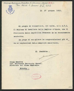 Unbekannt an Ferruccio Busoni : 17.06.1913