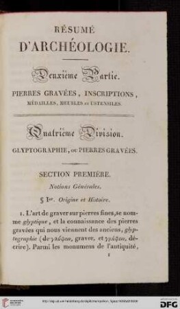 Deuxième partie: Pierres gravées, inscription, médailles, meubles et ustensiles