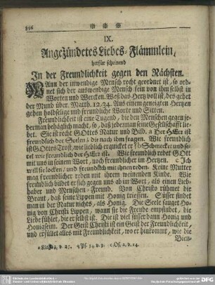 IX. Angezündetes Liebes-Flämmlein, herfür scheinend In der Freundlichkeit gegen den Nächsten