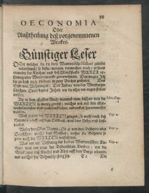 Oeconomia Oder Außtheilung deß vorgenommenen Werckes.