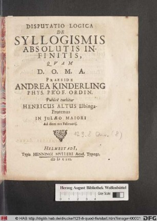 Disputatio Logica De Syllogismis Absolutis Infinitis