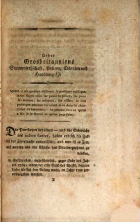 Ueber Großbritanniens Staatswirthschaft, Policey und Handlung