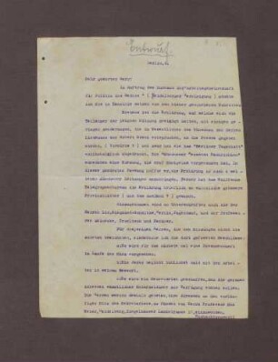 Entwurf eines anonymen Schreibens an einen unbekannten Herren; Erklärung zur Etablierung der Heidelberger Vereinigung