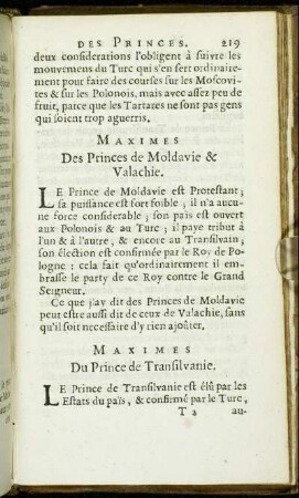 Maximes Des Princes Moldavie & Valachie.