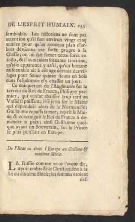 De l'Etat ou étoit l'Europe au dixiéme & onziéme Siécle