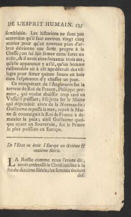 De l'Etat ou étoit l'Europe au dixiéme & onziéme Siécle