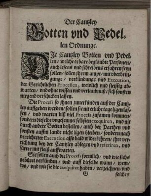 Der Cantzley Botten und Pedellen Ordnunge