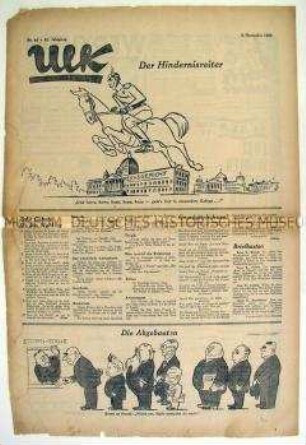 Titelblatt der Wochenbeilage verschiedener Tageszeitungen des Mosse-Verlages mit Karikaturen und satirischen Texten zum Tagesgeschehen