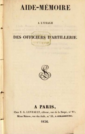 Aide-Mémoire a l'Usage des Officiers d'Artillerie