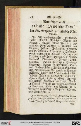 Nun folgen auch etliche Weibliche Titul