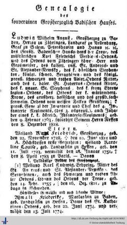 Genealogie des souverainen Großherzoglich Badenschen Hauses