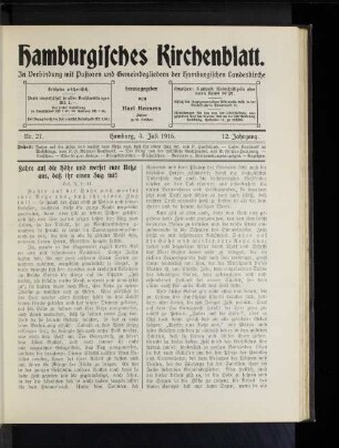 Nr. 27. Hamburg, 4. Juli 1915. 12. Jahrgang.