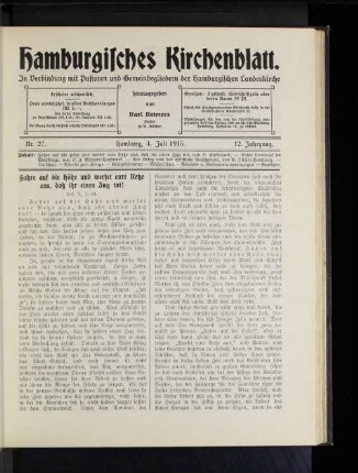 Nr. 27. Hamburg, 4. Juli 1915. 12. Jahrgang.