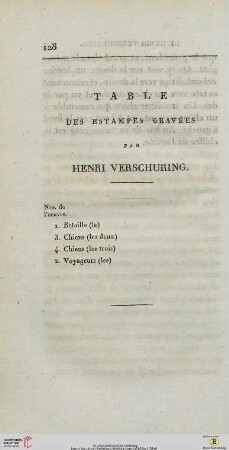 Table des estampes gravées par Henri Verschuring