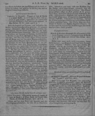 Pollini, C.: Risposta di Eleuterio Benacense alle osservazioni di cenomio Euganeo intorno al viaggio al lago di Garda e al monte Baldo. [s.l.] 1817