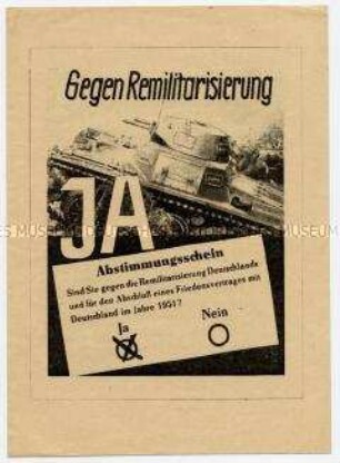 Anleitung der Gewerkschaft Verwaltungen, Banken, Versicherungen zur Wahlagitation für die Volksbefragung für Friedensvertrag, gegen Remilitarisierung