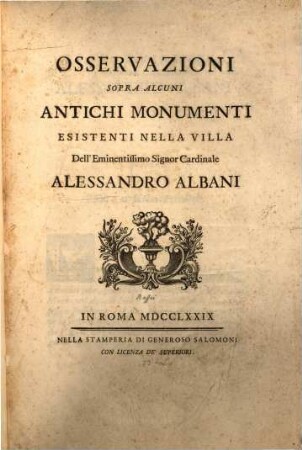 Osservazioni Sopra Alcuni Antichi Monumenti Esistenti Nella Villa