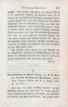 471-476 [Rezension] Klippel, Georg Heinrich, Lebensbeschreibung des Erzbischofs Ansgar