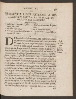 Caput XI. De Obedientia Legi Paternae A Rechabitis Praestita, Et In Specie De Obedientiae Subiecto.