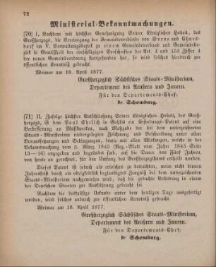 71. Ministerial-Bekanntmachung, ein Erfindungs-Patent auf eine Verbesserung an Musikwerken betreffend