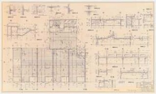 Geschäftshaus Knesebeckstraße/Kurfürstendamm, Berlin-Charlottenburg: Schalplan Decke über 6.OG (Bauteil C): Grundriss 1:25, Schnitte 1:50