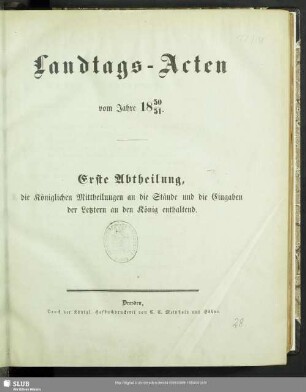 1850/51: Landtags-Acten / Die königlichen Mittheilungen