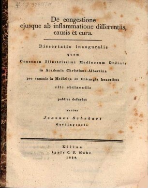 De congestione, eiusque ab inflammatione differentiis, causis et cura : diss. inaug.