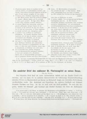 Ein unedirter Brief des coblenzer St. Florinscapitel an seinen Decan