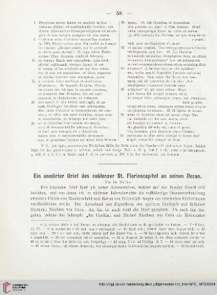 Ein unedirter Brief des coblenzer St. Florinscapitel an seinen Decan
