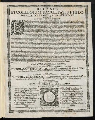 Decanus Et Collegium Facultatis Philosophicae In Perantiqua Universitate Tubingensi, Lectori Benevolo Salutem!