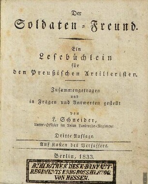 Der Soldaten-Freund : ein Lesebüchlein für den preußischen Artilleristen