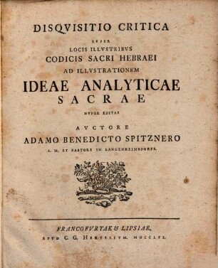 Disquisitio crit. super locis illustribus codicis sacri hebraei ...