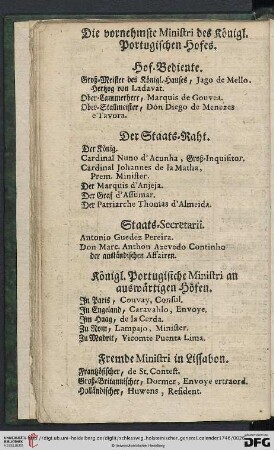 Die vornehmste Ministri des königl. Portugischen Hofes