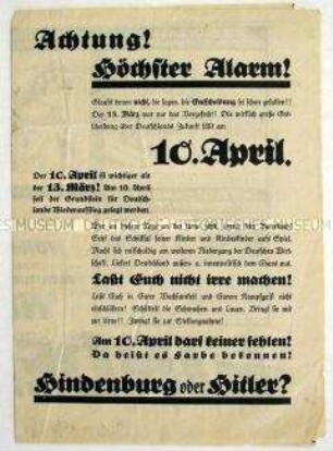 Illustrierte Propagandaschrift zur Reichspräsidentenwahl 1932 (pro Hindenburg)