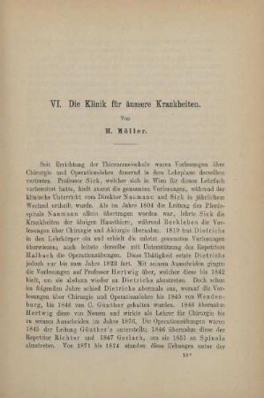 VI. Die Klinik für äussere Krankheiten. Von H. Möller
