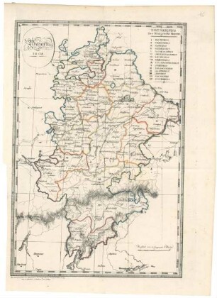 Das Königreich Baiern : in fünfzehen Kreise eingetheilt, nebst einer Uebersichts-Karte 1809. 16, Baiern 1808 [Uebersichtskarte]