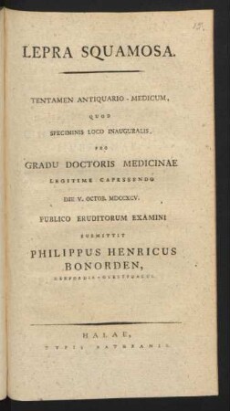 Lepra Squamosa : Tentamen Antiquario-Medicum