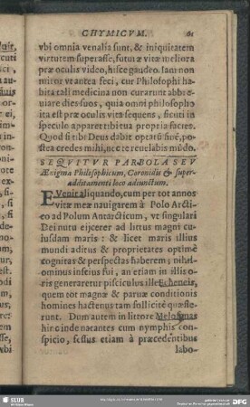 Sequitur Parbola Seu Aenigma Philosophicum, Coronidis & superadditamenti loco adiunctum