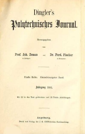 Dingler's polytechnisches Journal. 241. 1881 = 5. Reihe Bd. 41